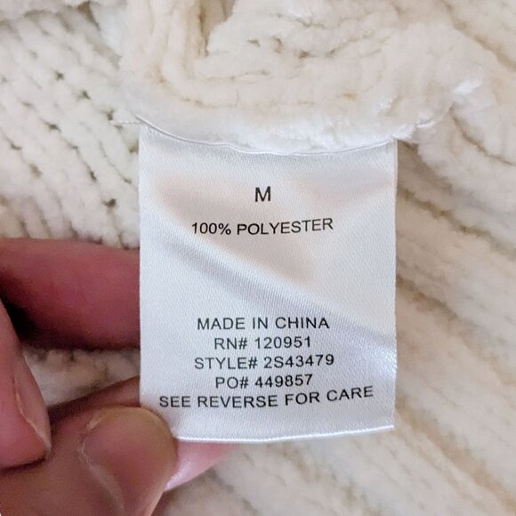 Pink Rose - White Cropped Chunky Sweater with Folded Sleeve and Collar Size M - Picture 9 of 9